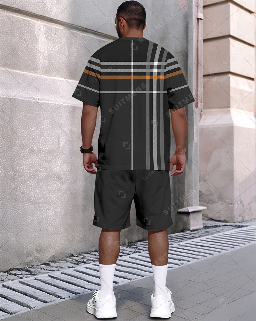 Men's Summer Colorblock Printed Round Neck Set 633