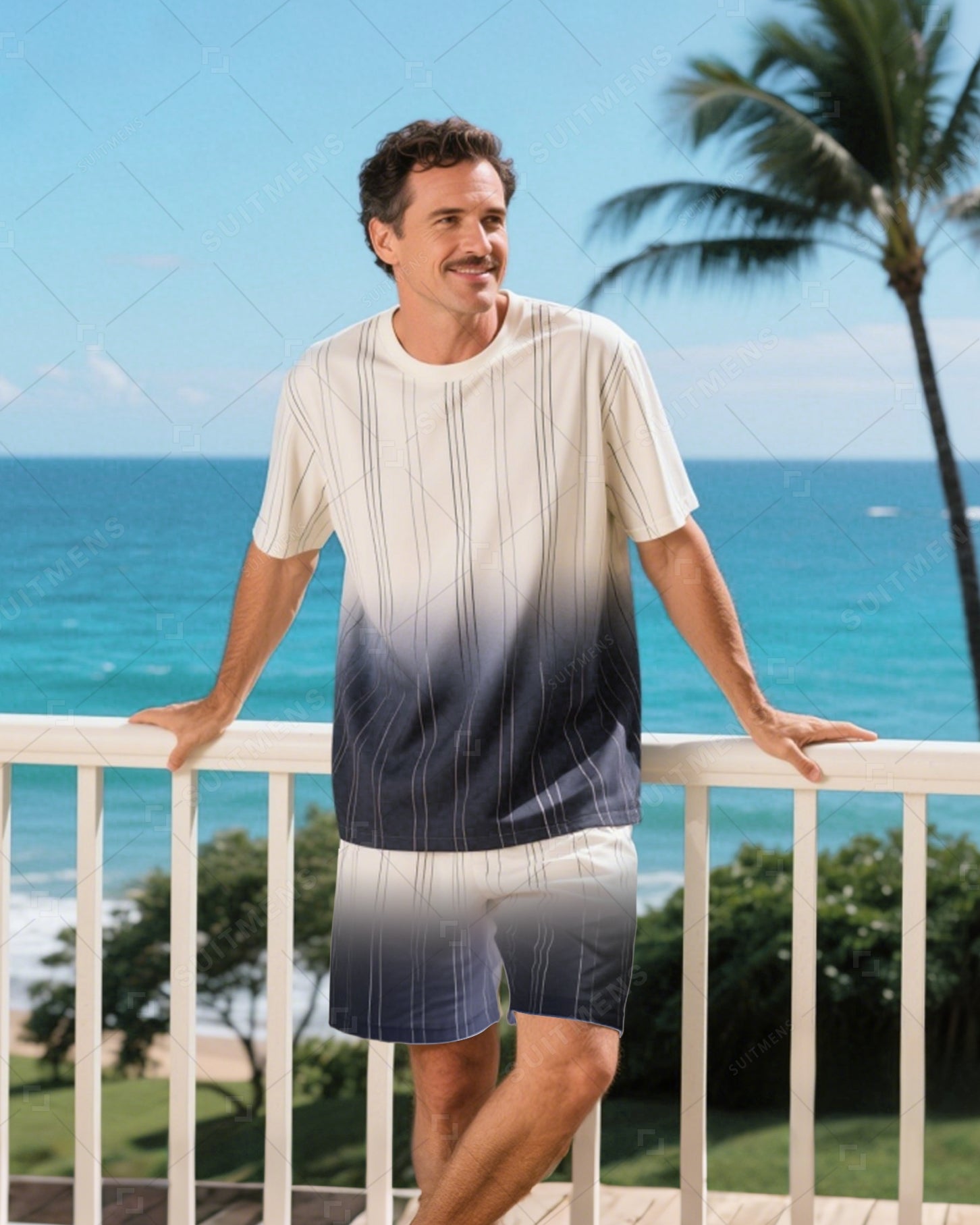 Men's Summer Vacation Round Neck Set 032