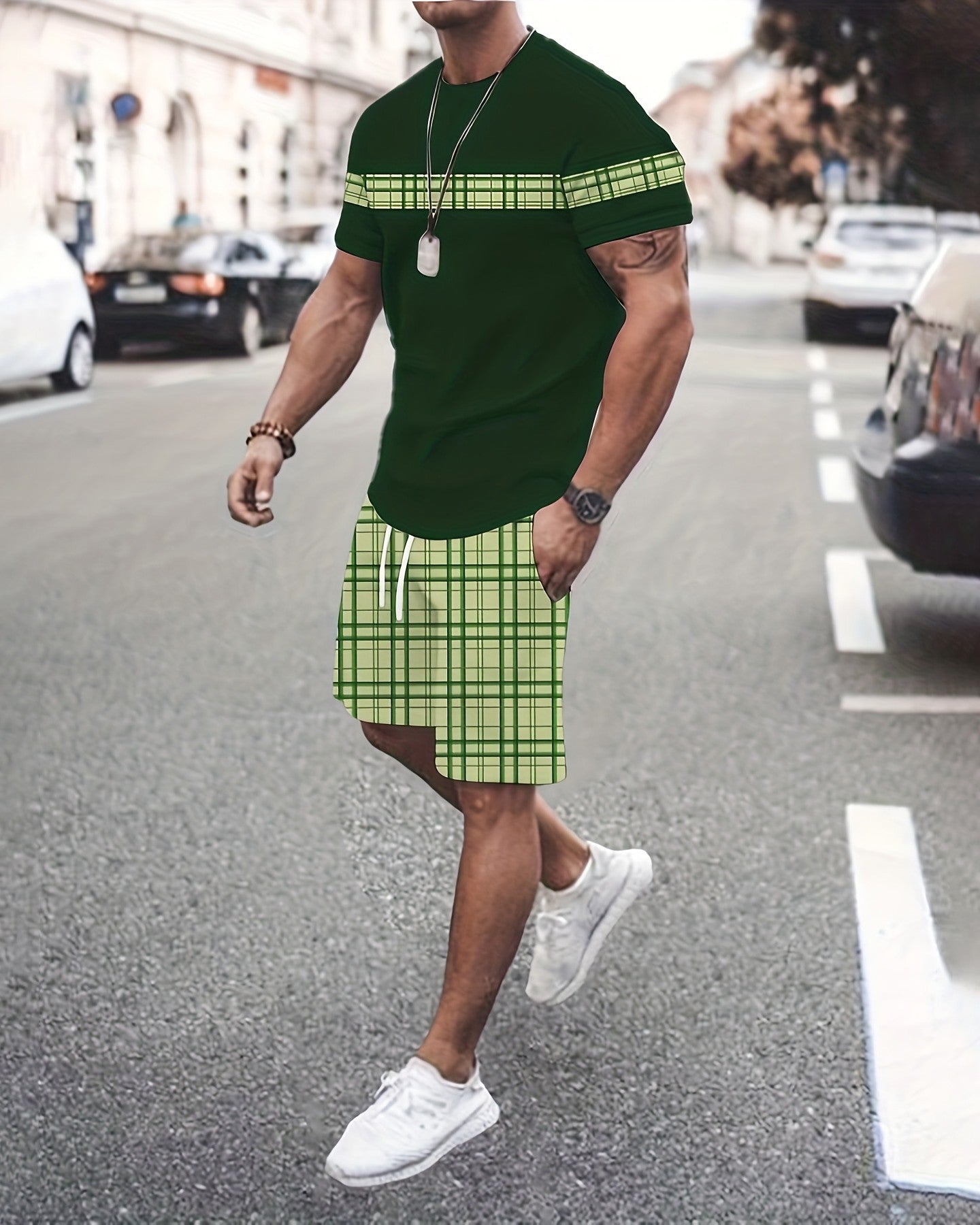 Men's Colorblock Summer Round Neck Set 101