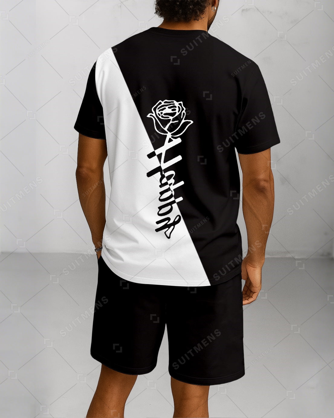 Men's Summer Colorblock Printed Round Neck Suit 072