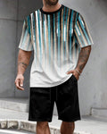 Men's Summer Colorblock Printed Round Neck Set 292