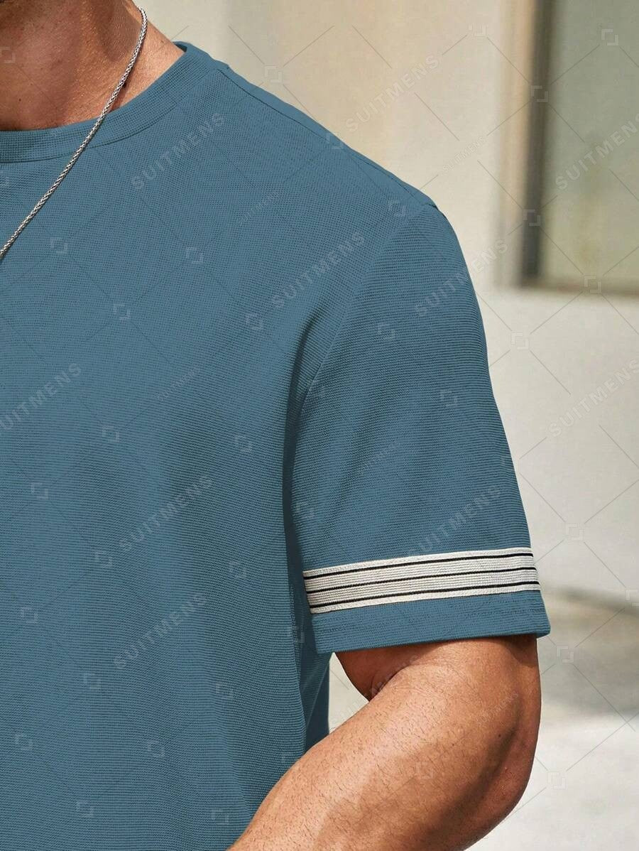 Men's Summer Simple Waffle Round Neck Set 419