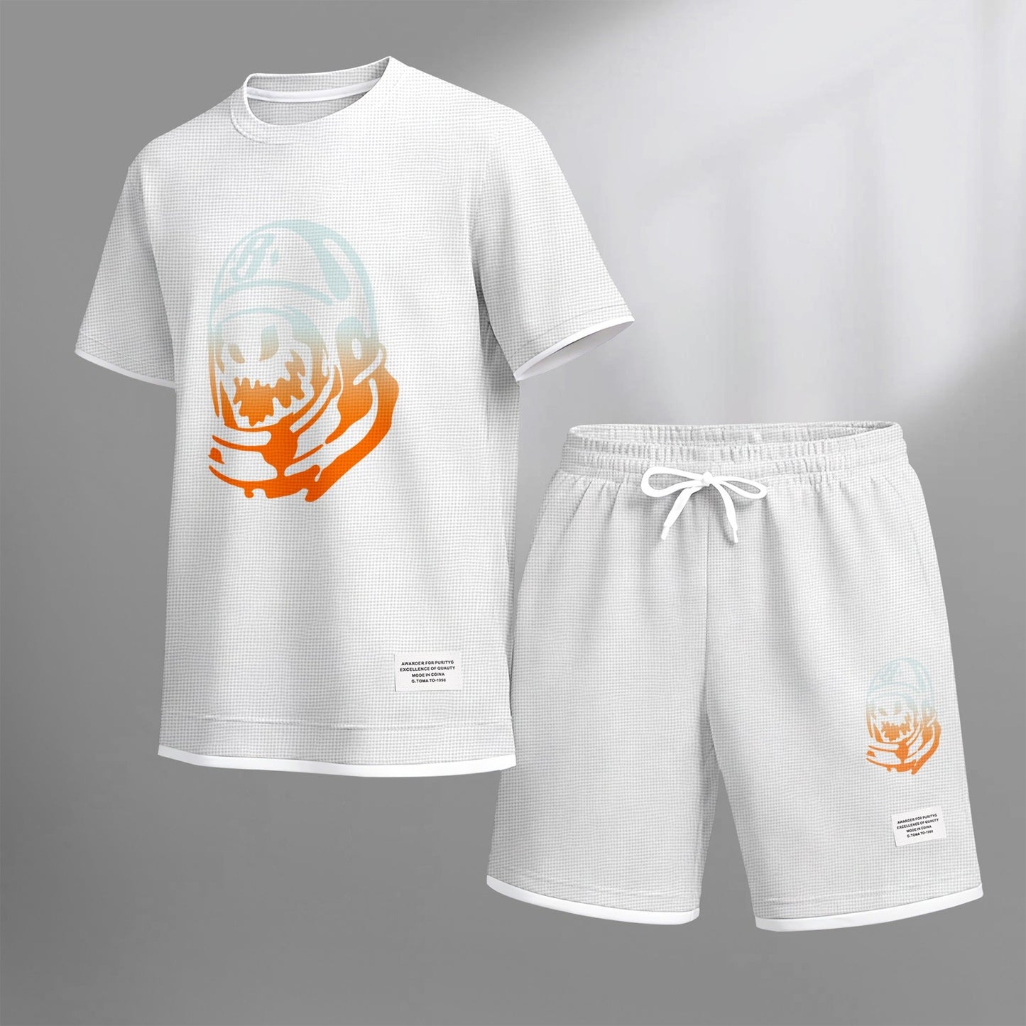 Men's Football Boy print drawstring shorts set for spring/summer, a casual summer outfit including a short-sleeved shirt and shorts, suitable for everyday wear and sports. A two-piece set for a relaxed and energetic lifestyle.