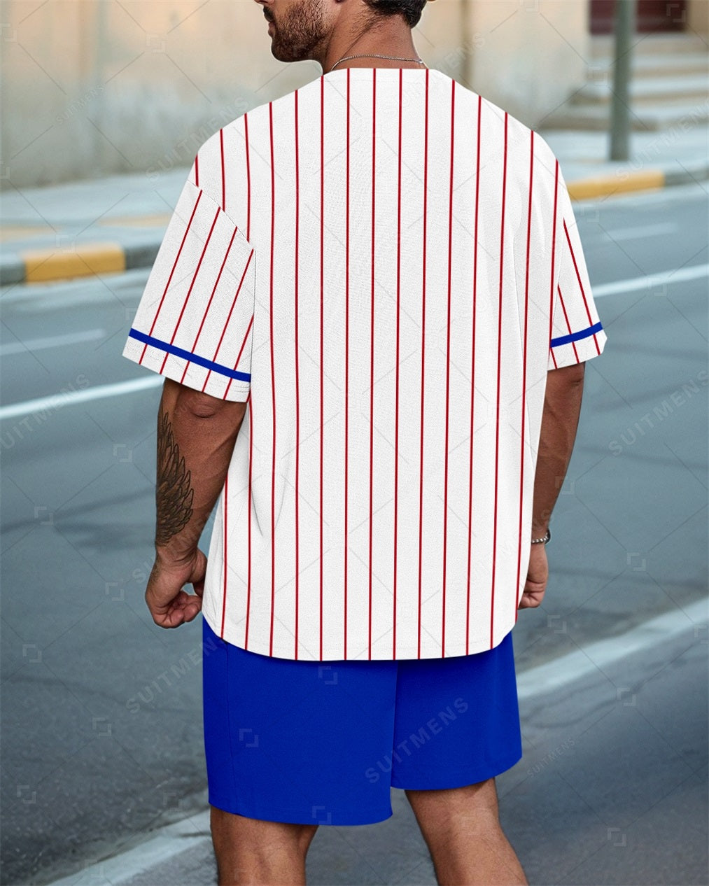 Men's Atlanta Braves Striped Casual Summer Round Neck Set 0129