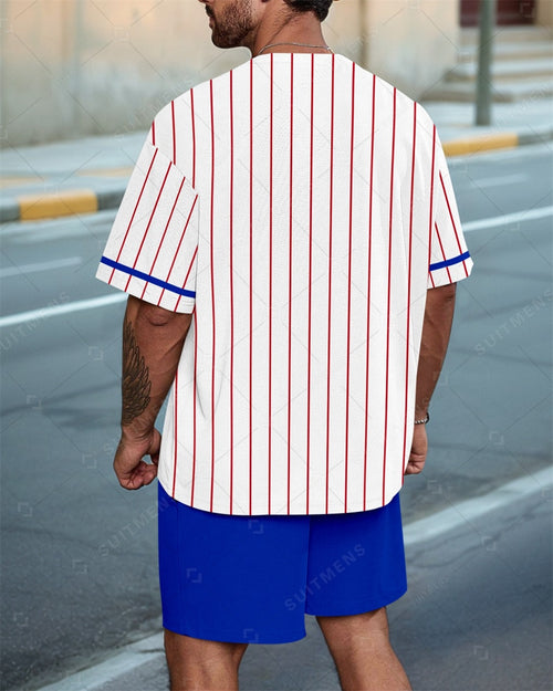 Men's Atlanta Braves Striped Casual Summer Round Neck Set 0129