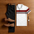 Men's Casual White Geometry Printed Polo Shirt And Trousers Two-Piece Set