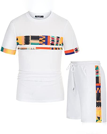 Men's Printed Colorblock T-Shirt and Shorts Set 034
