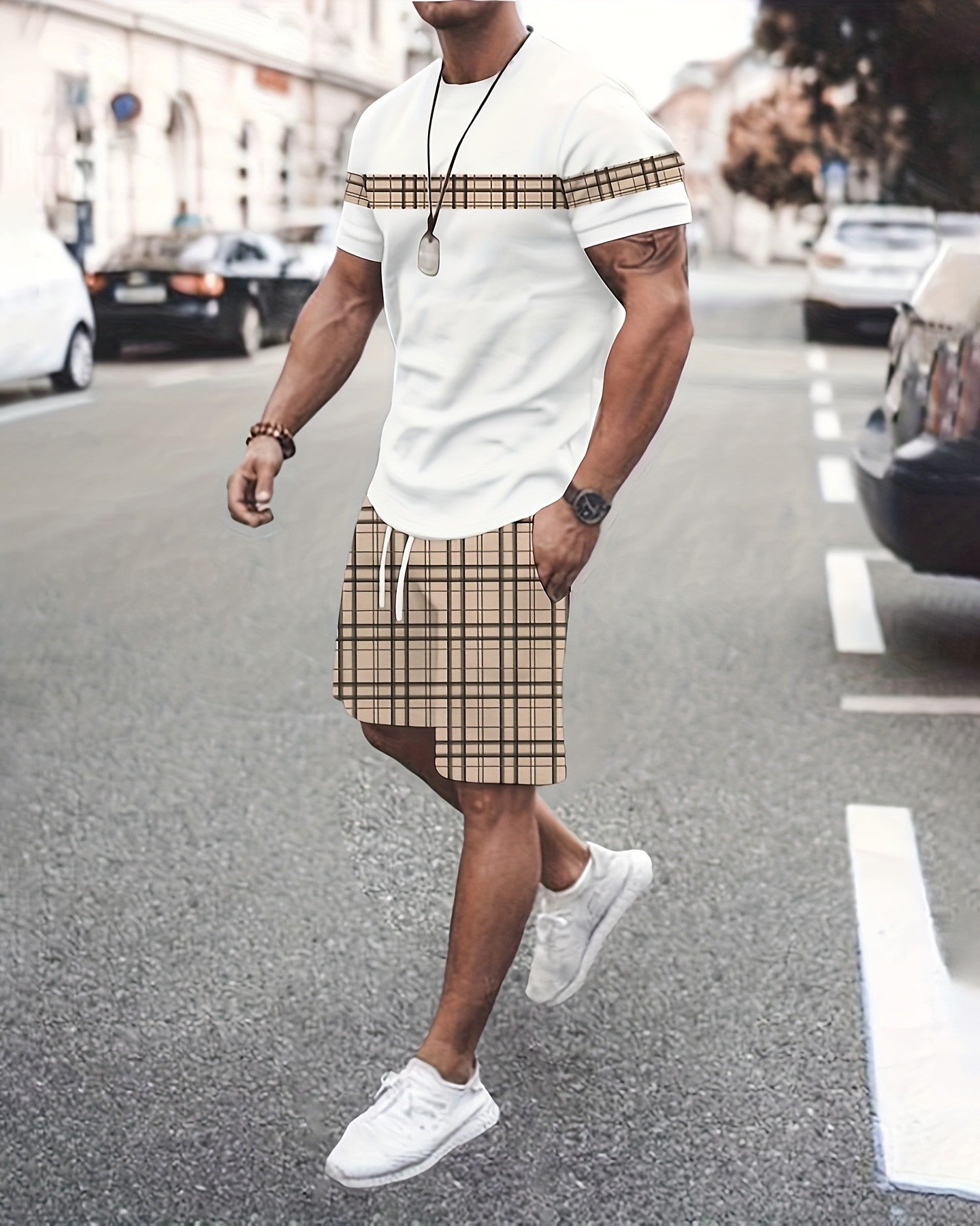 Men's Colorblock Summer Round Neck Set 101