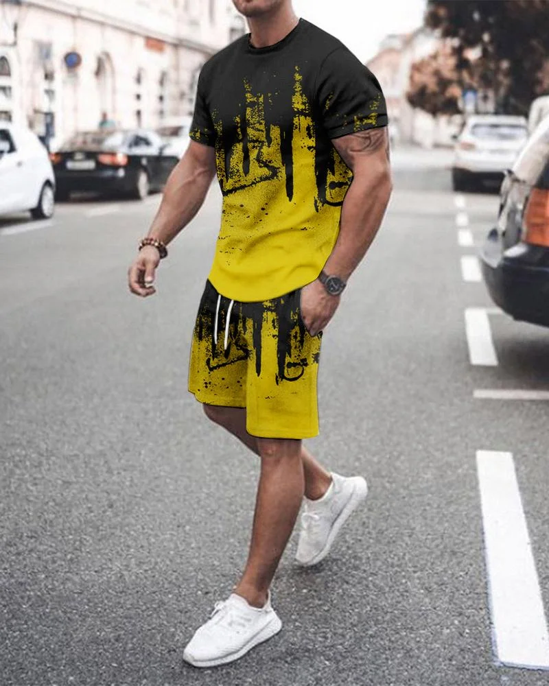 Suitmens Men's Yellow Tie Dye Shorts Suit