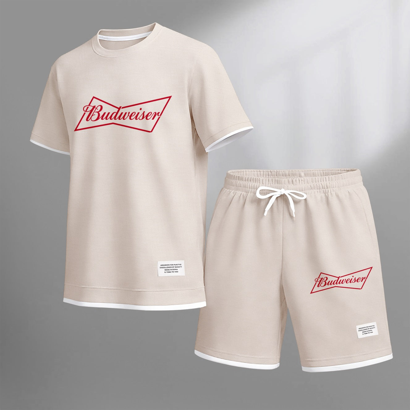 Men's King Of Beers Print Waffle Fabric Short-Sleeved Shirt And Shorts Set