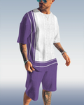 Suitmens Men's Luxury Textured Print Shorts Set 570