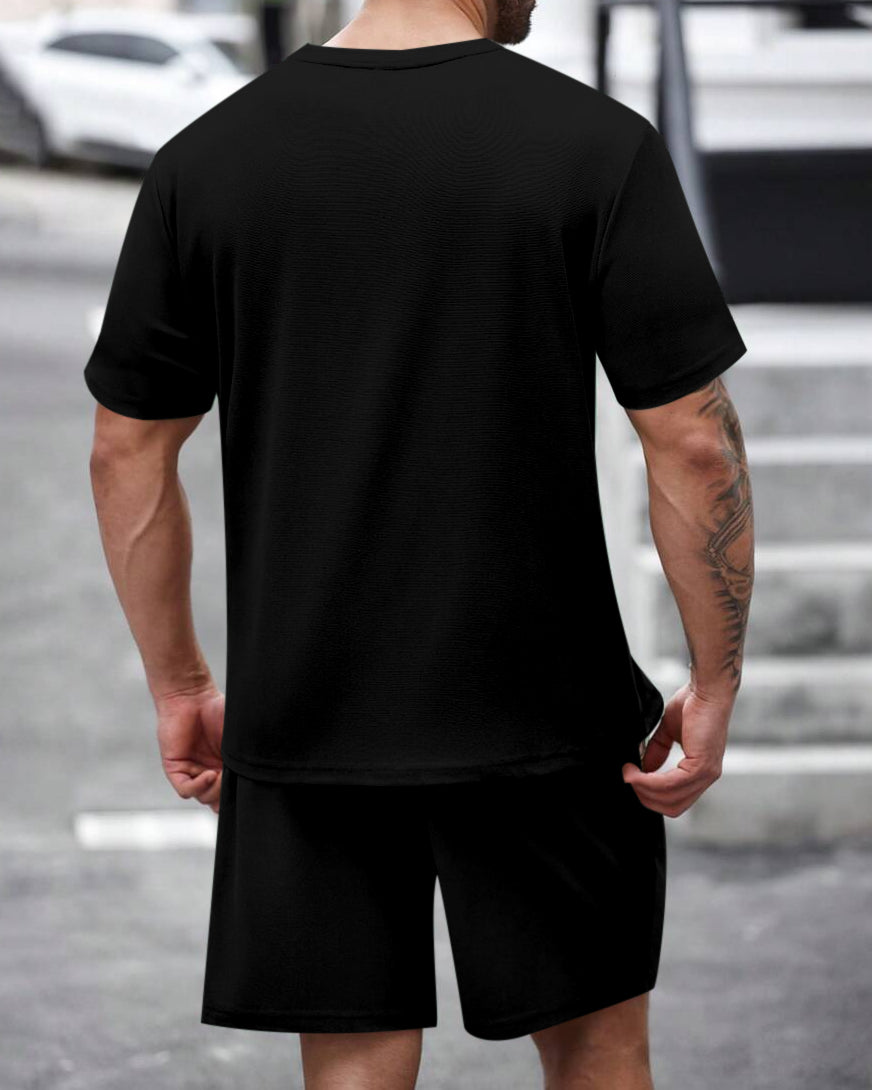 Men's Summer Colorblock Printed Round Neck Set 467