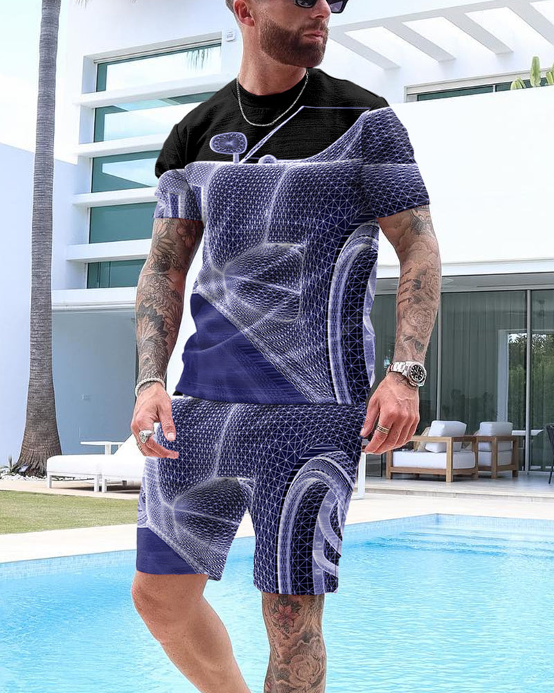 Men's Gradient Print Shorts Set 37