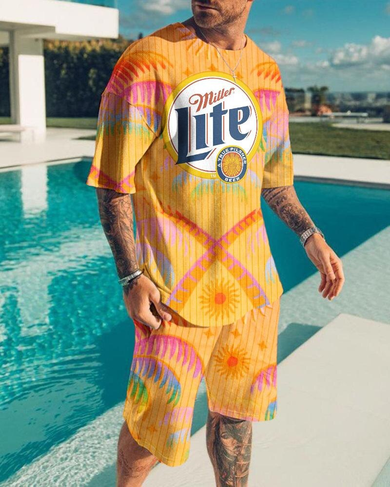 Men's Hawaiian Print Shorts Set 439