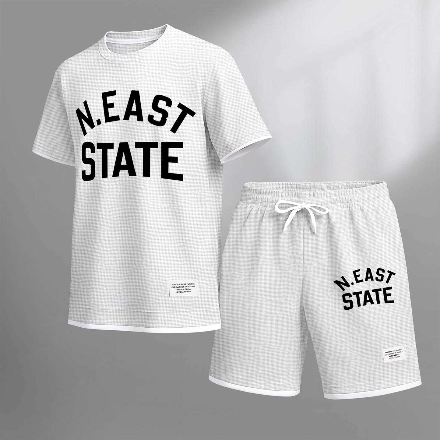 Men's Letter Print Drawstring Shorts Set For Spring/Summer. A Casual Summer Outfit, Including A Short-Sleeved Shirt And Shorts, Suitable For Everyday Wear And Sports. A Two-Piece Set For A Relaxed And Energetic Lifestyle.