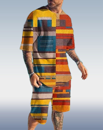 Suitmens Men's Colorblock Print Shorts Set 358