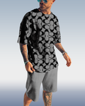 Men's color block printed shorts suit 441