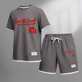 Men's Casual Style 777 Print Waffle Fabric Short-Sleeved Shirt And Shorts Set