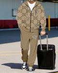 Men's Retro Luxury Thickened Fleece Colorblock Jacket Sports Hoodie Set 12
