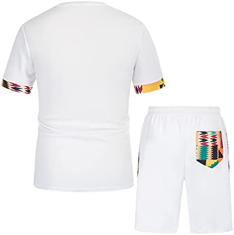 Men's Printed Colorblock T-Shirt and Shorts Set 034