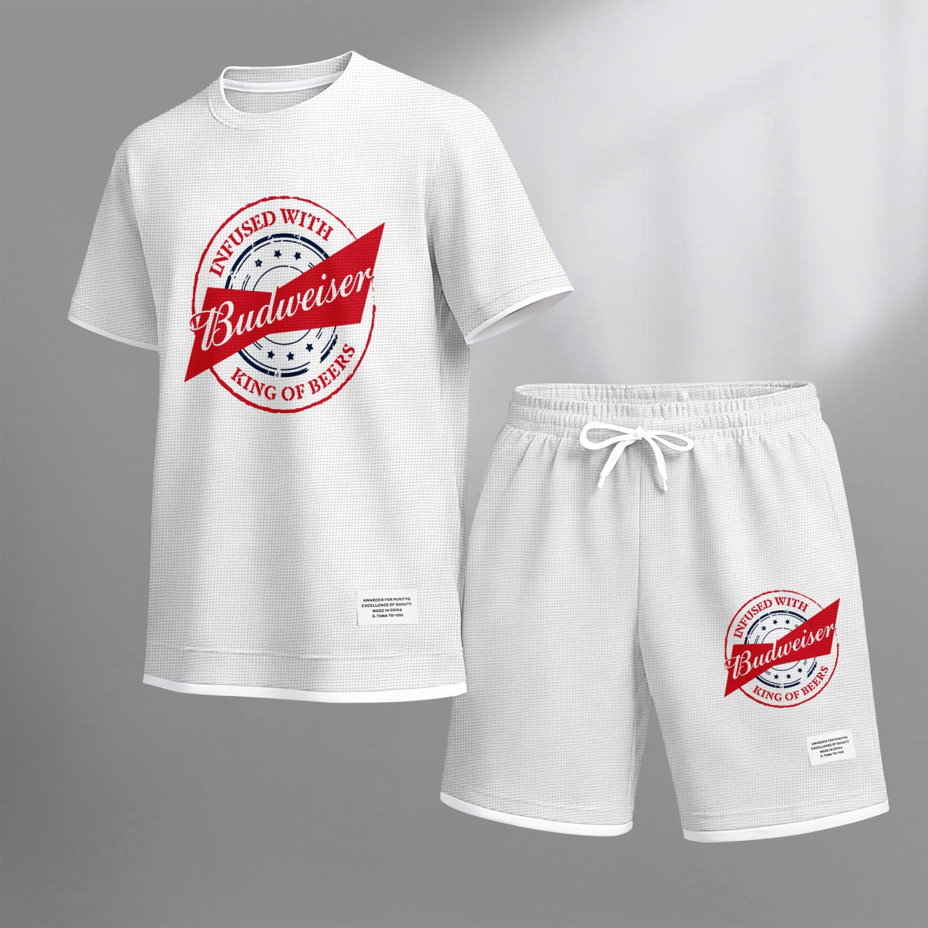 Men's BBQ Life Companion Print Waffle Fabric Short-Sleeved Shirt And Shorts Set
