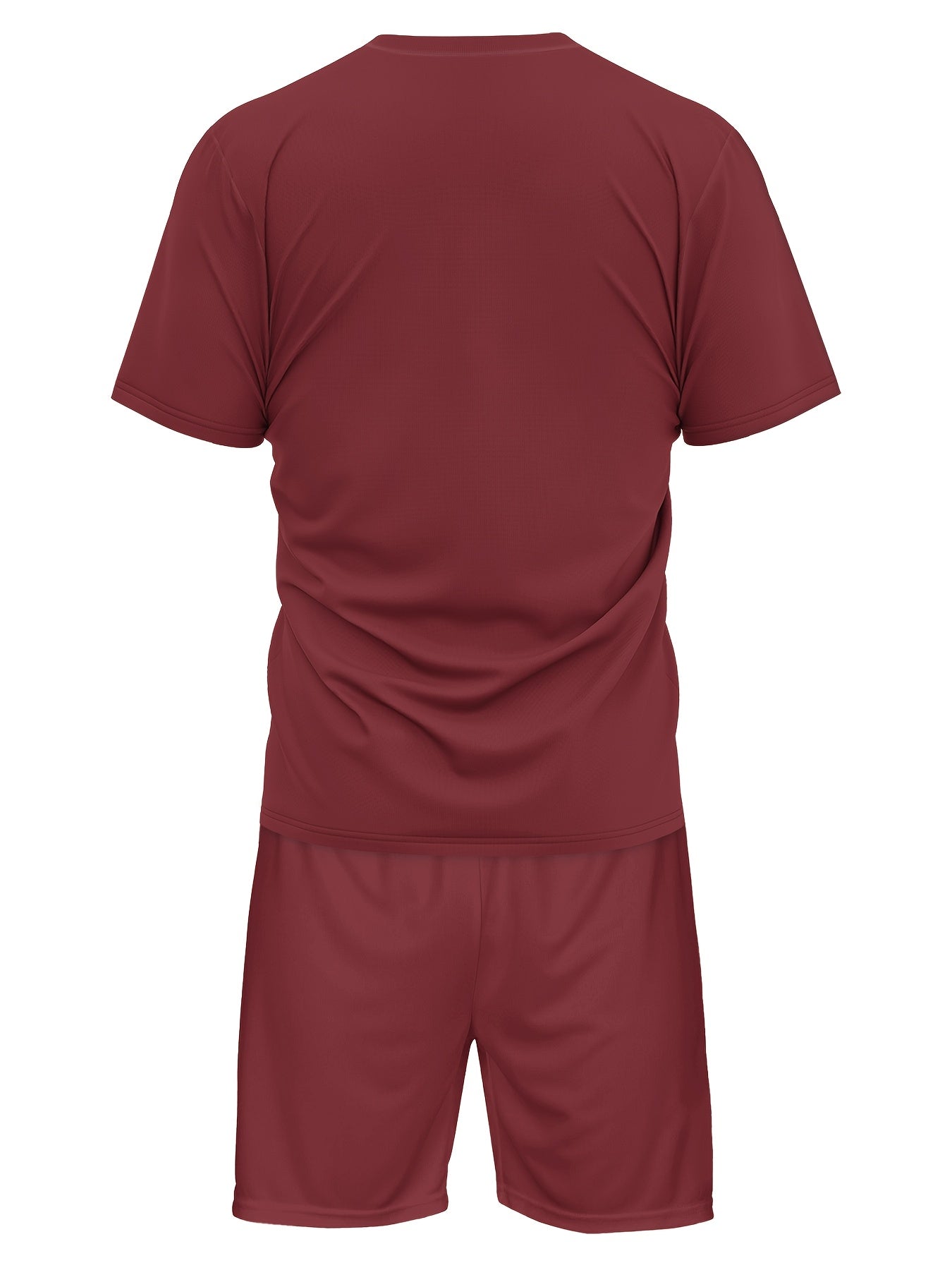 Men's Burgundy Simple Summer Round Neck Set 143