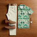 Men's Casual Green Animals Printed Polo Shirt And Trousers Two-Piece Set