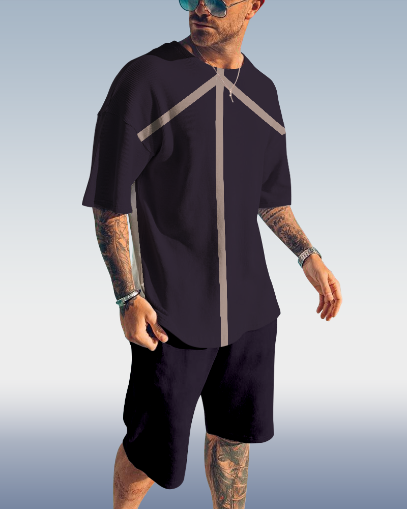 Men's plaid printed shorts Set 432