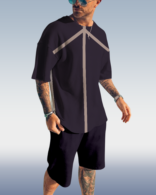 Men's plaid printed shorts Set 432