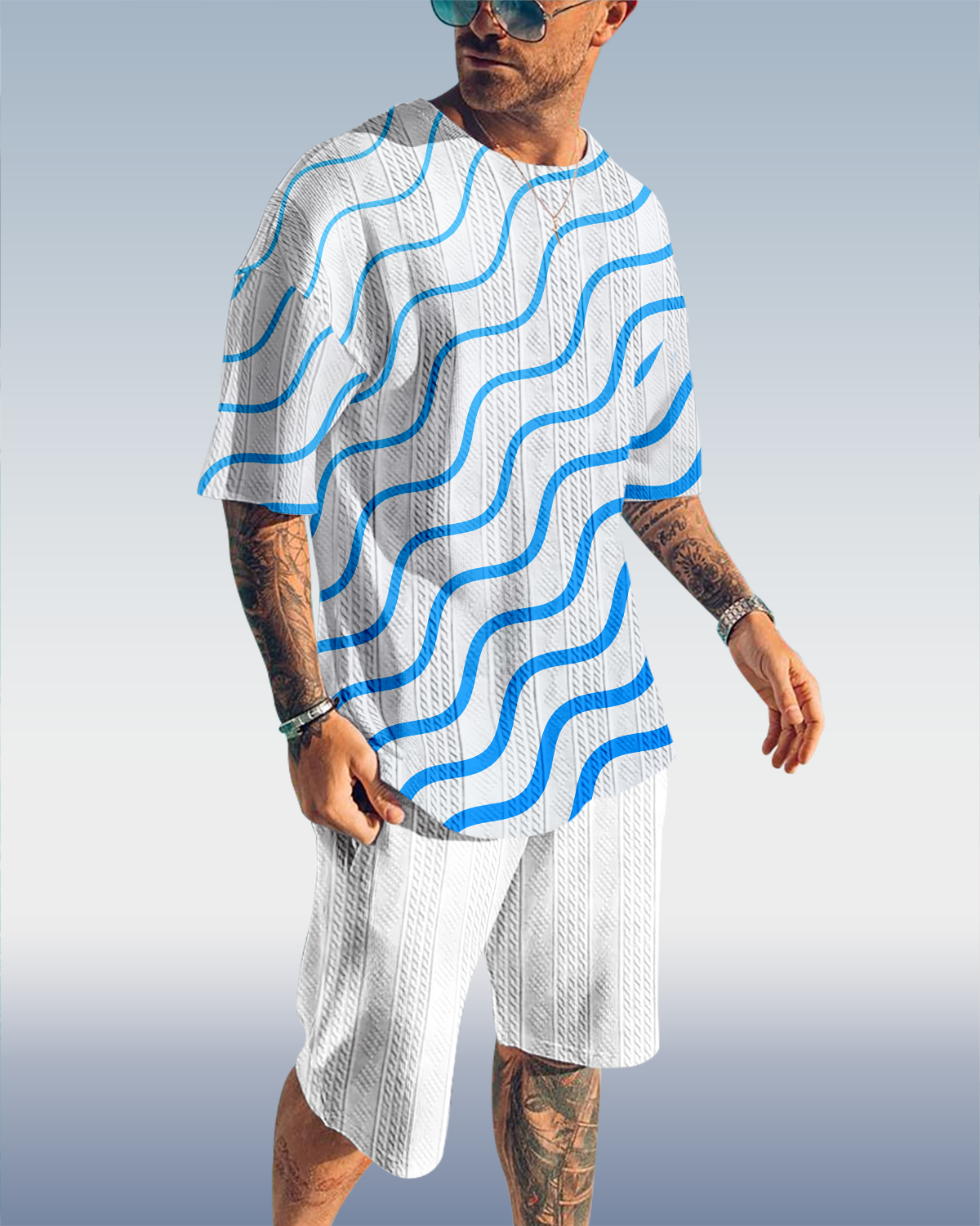 Suitmens Men's Luxury Textured Print Shorts Set 563