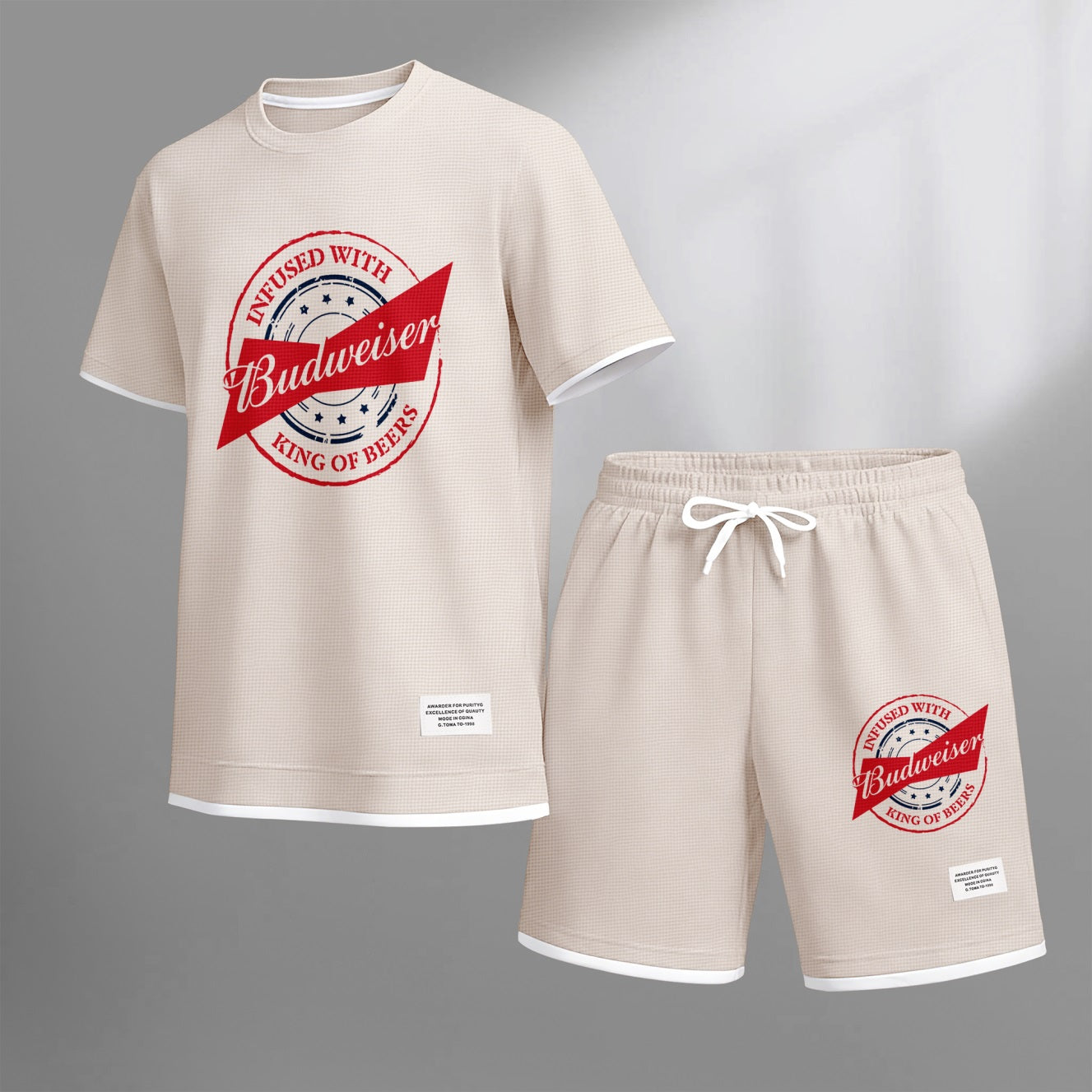 Men's BBQ Life Companion Print Waffle Fabric Short-Sleeved Shirt And Shorts Set