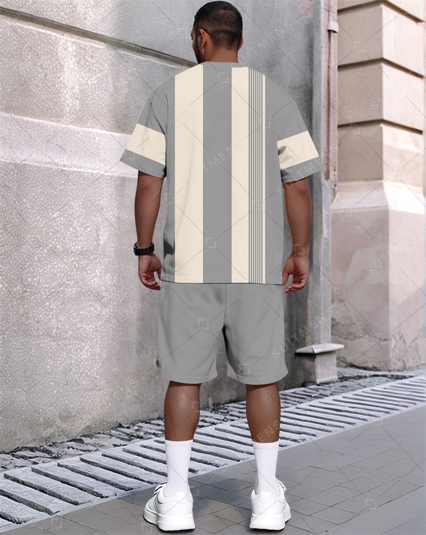 Men's Summer Colorblock Printed Round Neck Set 430