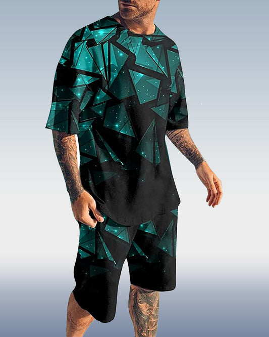 Suitmens Men's Colorblock Print Shorts Set 066