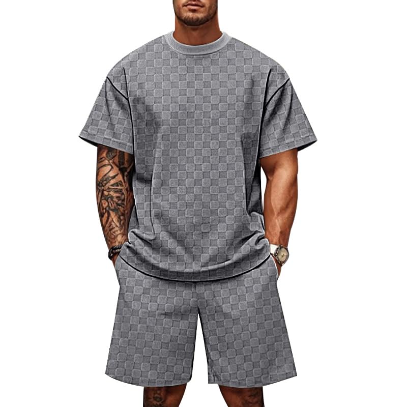 Men's Classic Plaid Summer Round Neck Suit 195
