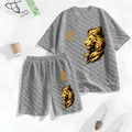 Men's KING Print Spring And Summer Drawstring Shorts Set, A Casual Summer Outfit, Including A Short-Sleeved Shirt And Shorts, Suitable For Everyday Wear And Sports Activities.