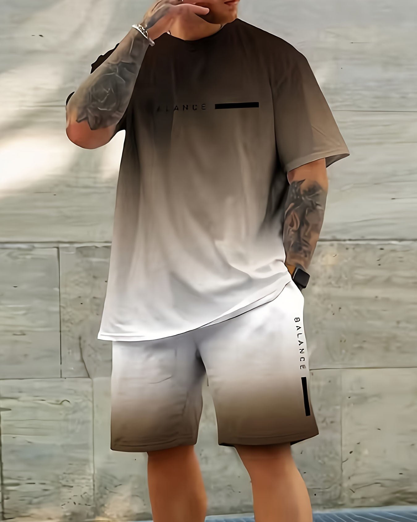 Men's Gradient Summer Round Neck Set 134