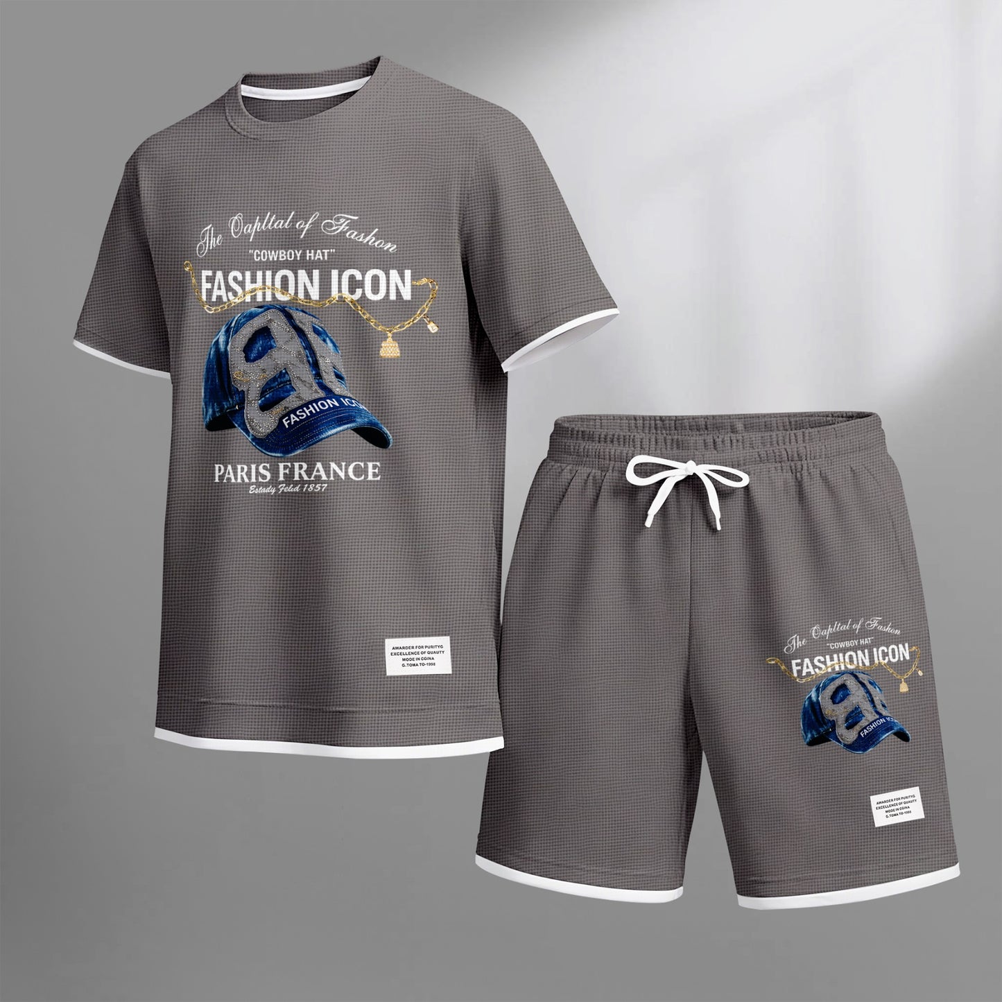Men's Retro Cool Letter Print Short Sleeve T-Shirt & Shorts Set, Summer Lightweight Waffle Sporty Casual Two-Piece Outfit, Streetwear for Gym & Daily Wear