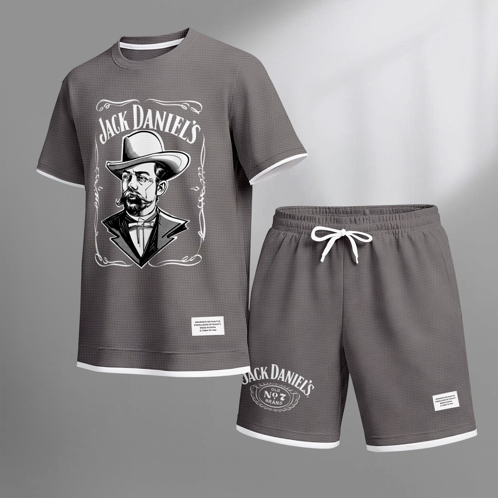 Men's Beer Print Drawstring Shorts Set, Suitable For Spring And Summer Wear, Casual Summer Set, Including Short-Sleeved Shirt And Shorts, Suitable For Everyday Wear And Sports 04