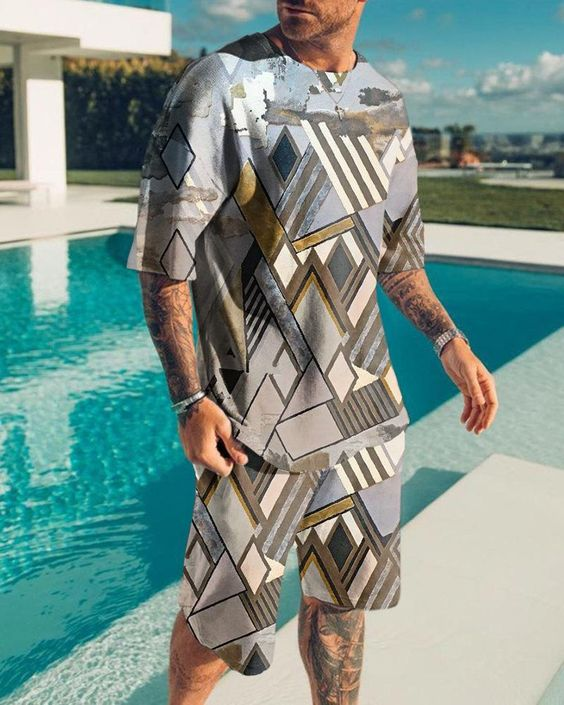 Suitmens Men's Color Block Shorts Suit