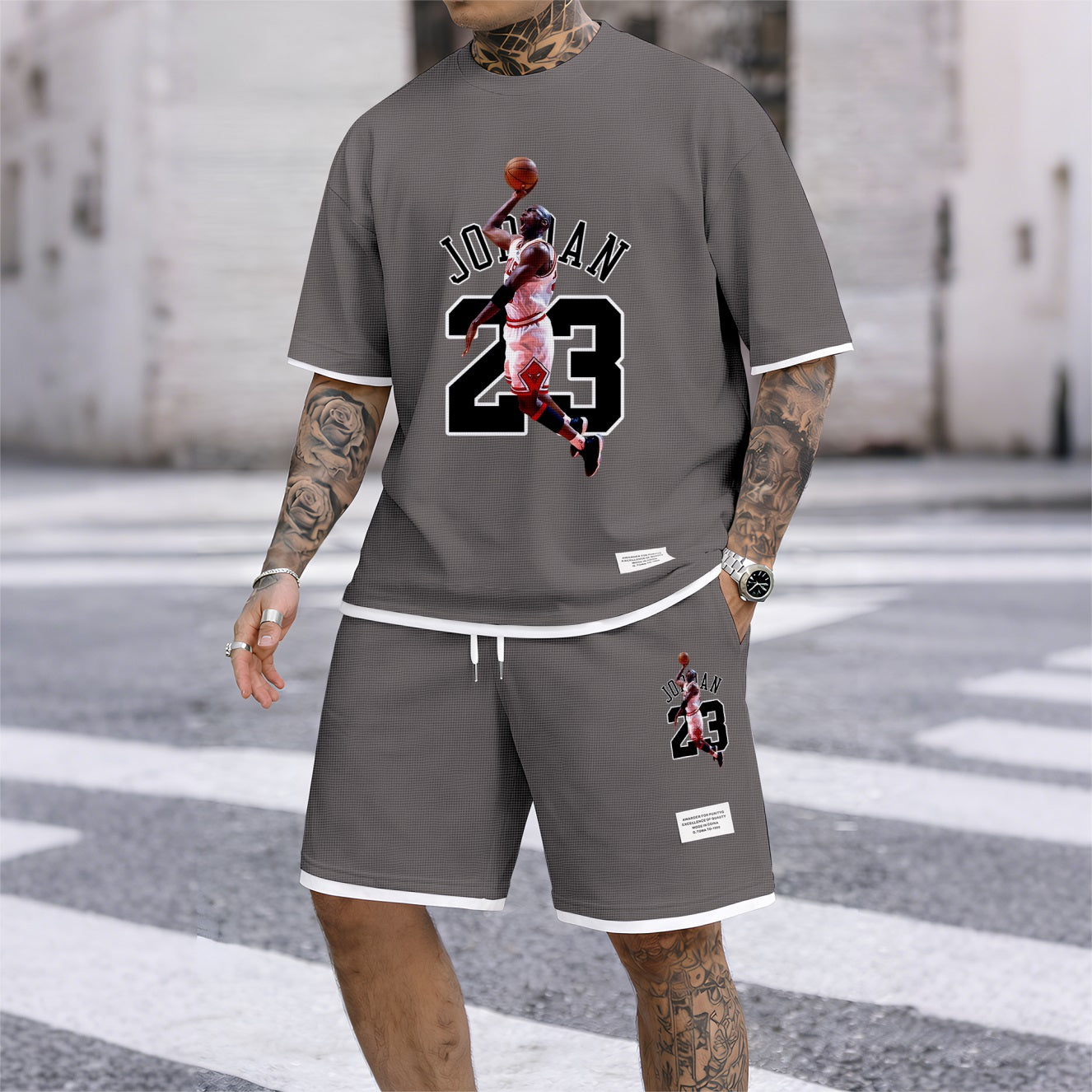 Men's No.23 Player Print Waffle Fabric Short-Sleeved Shirt And Shorts Set
