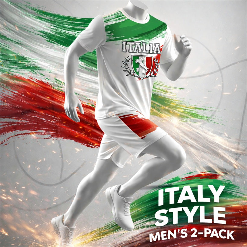 Men’s Italy Flag Graphic 2 Piece Shorts Set, Casual Short Sleeve T Shirt and Matching Drawstring Shorts Outfit, Lightweight Breathable Summer Tracksuit for Travel, Streetwear, Vacation, Daily Wear, Gym, and Outdoor Activities