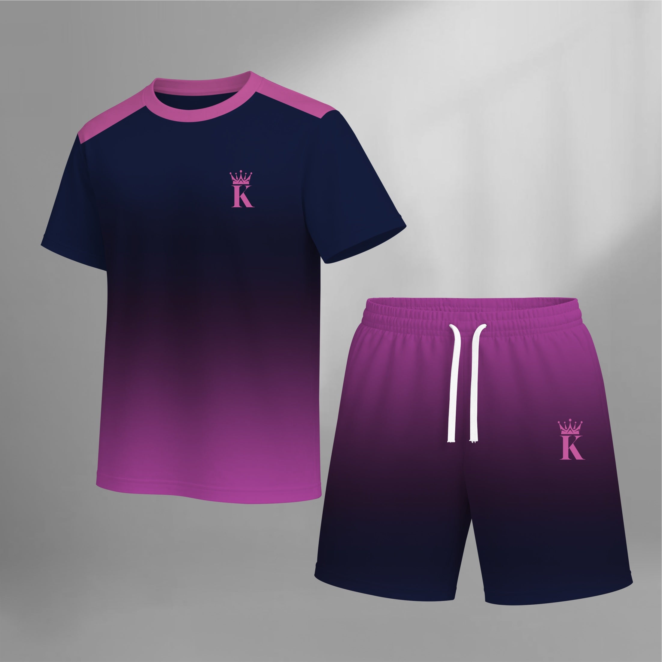 Men’s Gradient 2 Piece Shorts Set, Short Sleeve Crew Neck T Shirt and Drawstring Shorts Matching Outfit, Lightweight Breathable Casual Summer Set for Streetwear, Vacation, Travel, Gym, Outdoor Activities, and Daily Wear