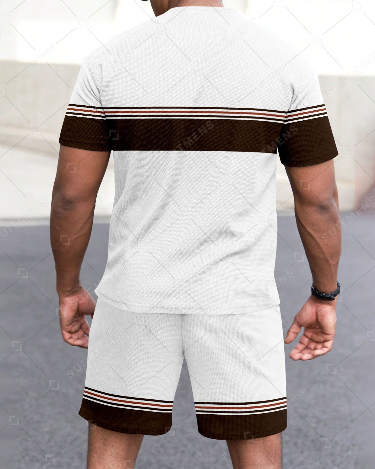 Men's Summer Colorblock Printed Round Neck Set 282