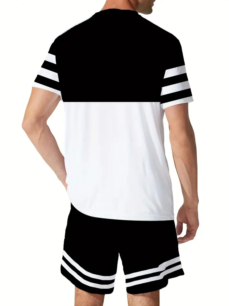 Suitmens Men's casual vacation color block printed shorts Set 570