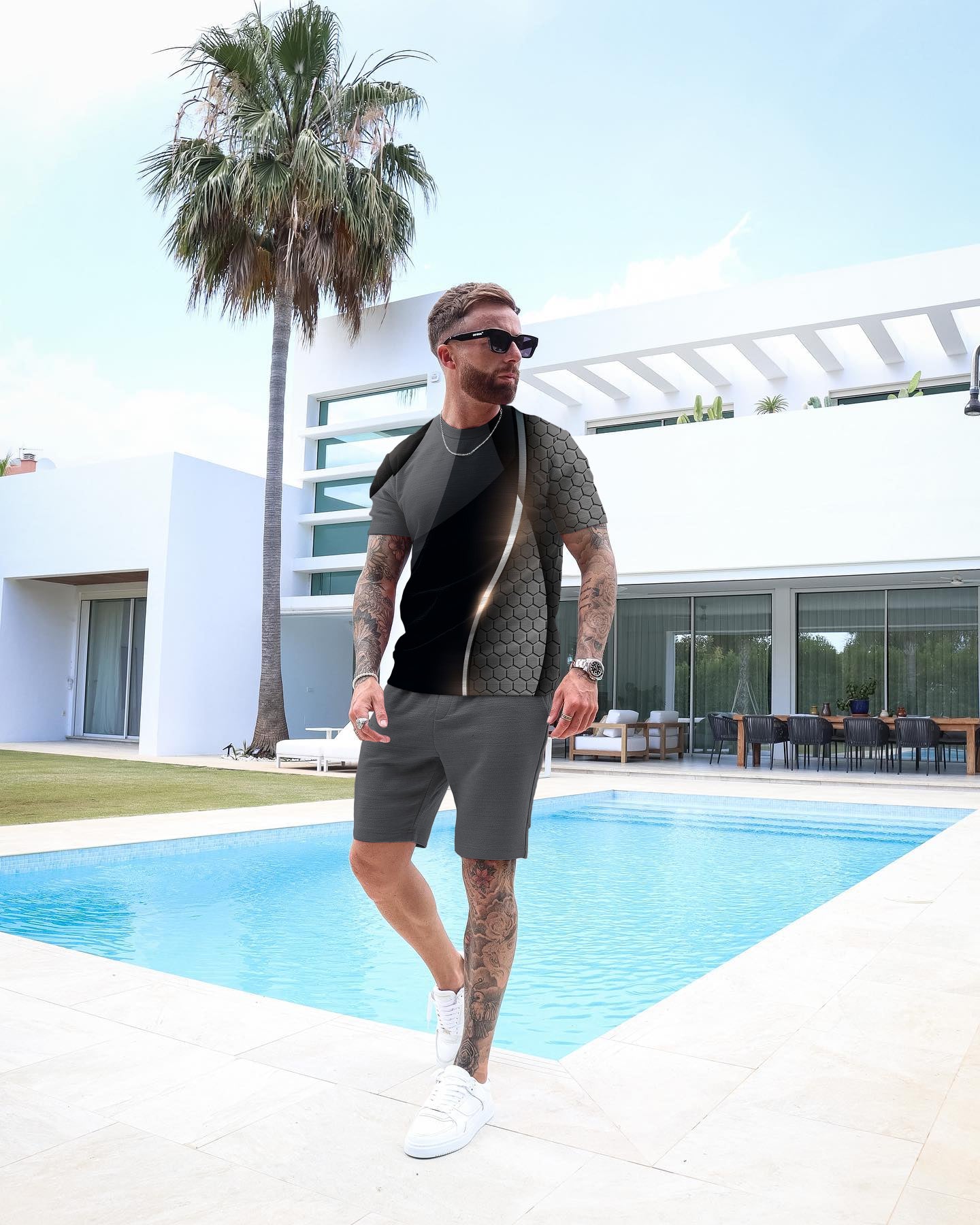 Men's Gradient Print Shorts Set 36