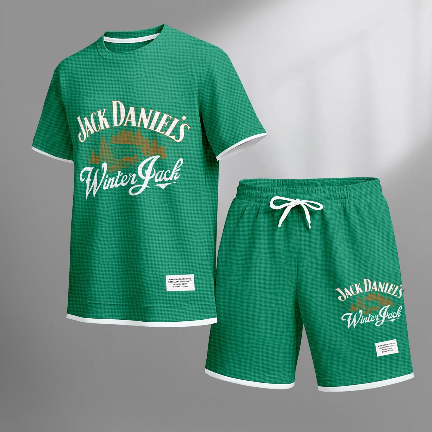 Men's Beer And Beverage Printed Drawstring Shorts Set, Suitable For Spring And Summer Wear, Casual Summer Set, Including Short-Sleeved Shirt And Shorts, Suitable For Everyday Wear And Sports 010