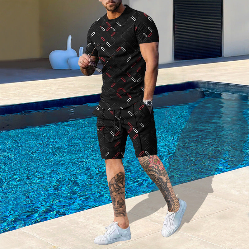 Suitmens Men's Printed Round Neck Short Sleeve Suit 20
