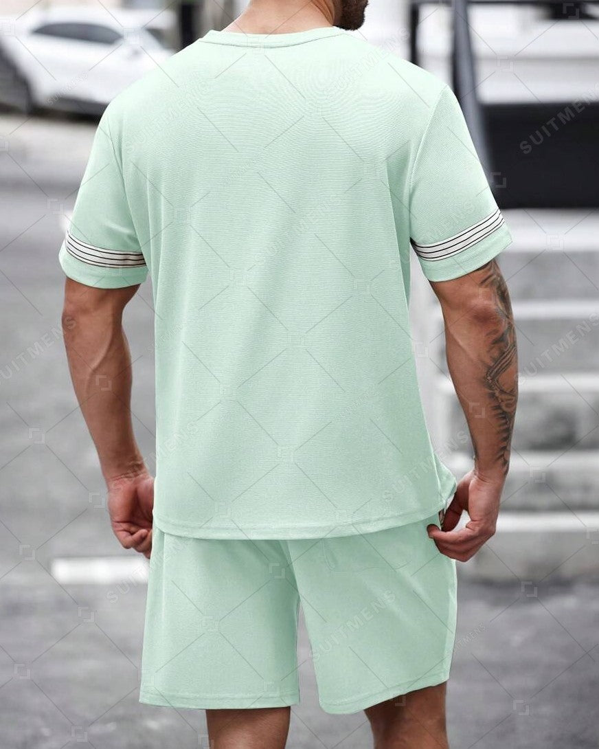 Men's Summer Simple Waffle Round Neck Set 419