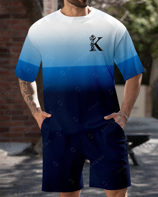 Men's Simple Color Matching Summer Round Neck Set 185