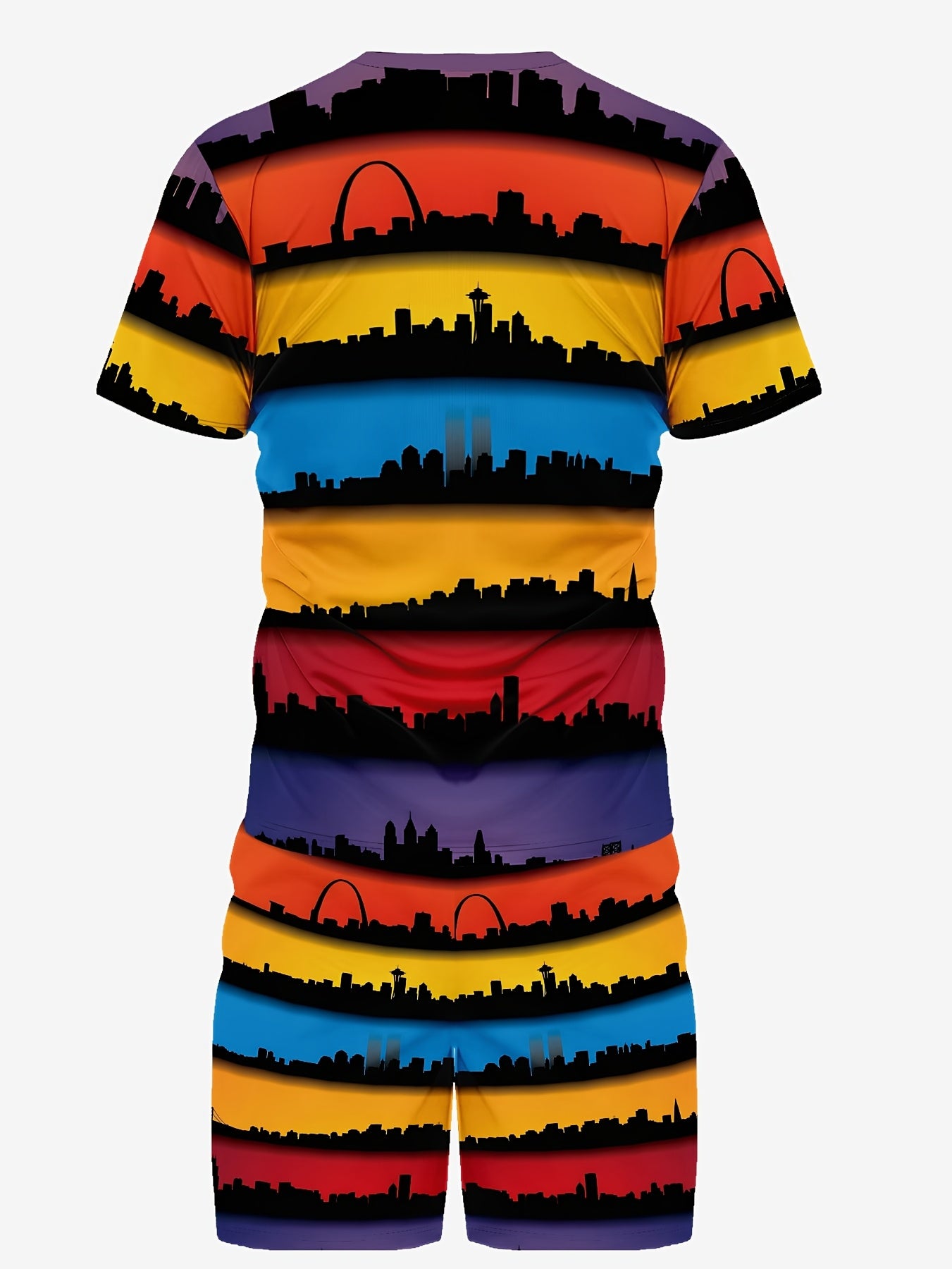 Men's Colorblock Stripe Summer Round Neck Set 119